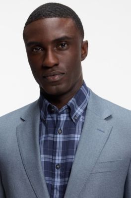 BOSS ONE Slim-fit suit jacket in melange virgin wool, Light Blue