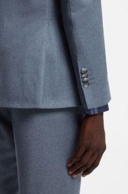 BOSS ONE Slim-fit suit jacket in melange virgin wool, Light Blue