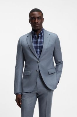 BOSS ONE Slim-fit suit jacket in melange virgin wool, Light Blue
