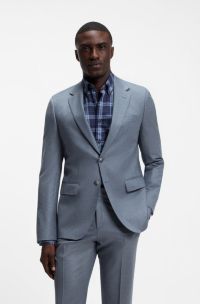 BOSS ONE Slim-fit suit jacket in melange virgin wool, Light Blue