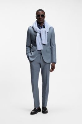 BOSS ONE Slim-fit trousers in melange virgin wool, Light Blue
