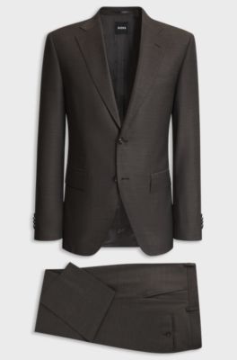 Two-piece regular-fit suit in stretch virgin wool, Brown