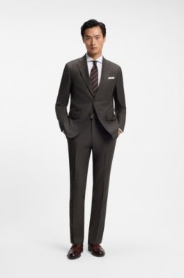 Two-piece regular-fit suit in stretch virgin wool, Brown