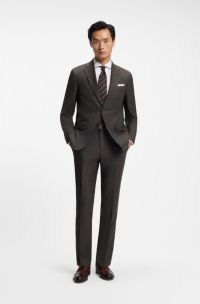 Two-piece regular-fit suit in stretch virgin wool, Brown