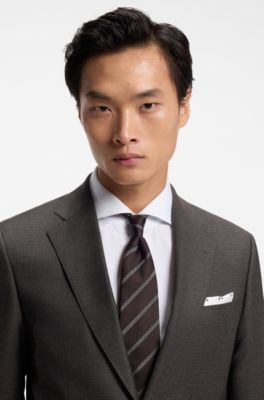 Two-piece regular-fit suit in stretch virgin wool, Brown