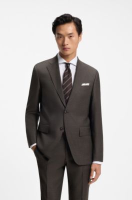 Two-piece regular-fit suit in stretch virgin wool, Brown