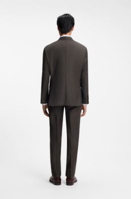 Two-piece regular-fit suit in stretch virgin wool, Brown
