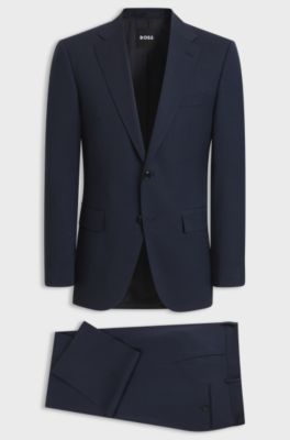 Two-piece regular-fit suit in stretch virgin wool, Dark Blue