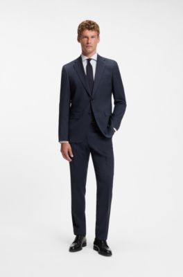 Two-piece regular-fit suit in stretch virgin wool, Dark Blue