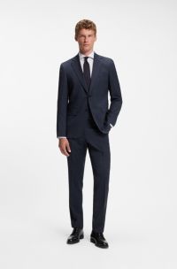 Two-piece regular-fit suit in stretch virgin wool, Dark Blue