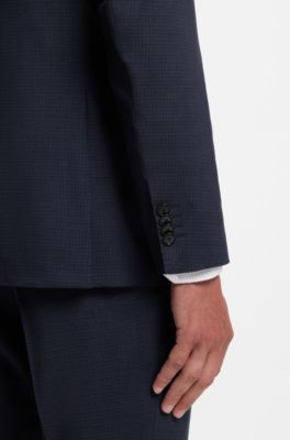 Two-piece regular-fit suit in stretch virgin wool, Dark Blue