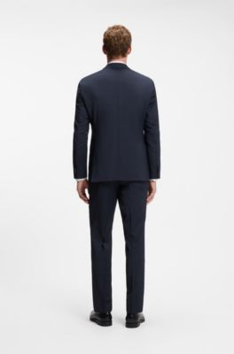 Two-piece regular-fit suit in stretch virgin wool, Dark Blue