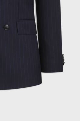 Two-piece slim-fit suit in striped stretch wool, Blue stripes