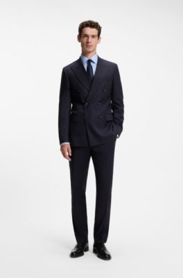 Abito due pezzi slim fit in lana elasticizzata a righe, Righe blu