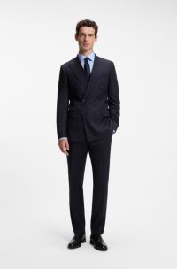 Abito due pezzi slim fit in lana elasticizzata a righe, Righe blu