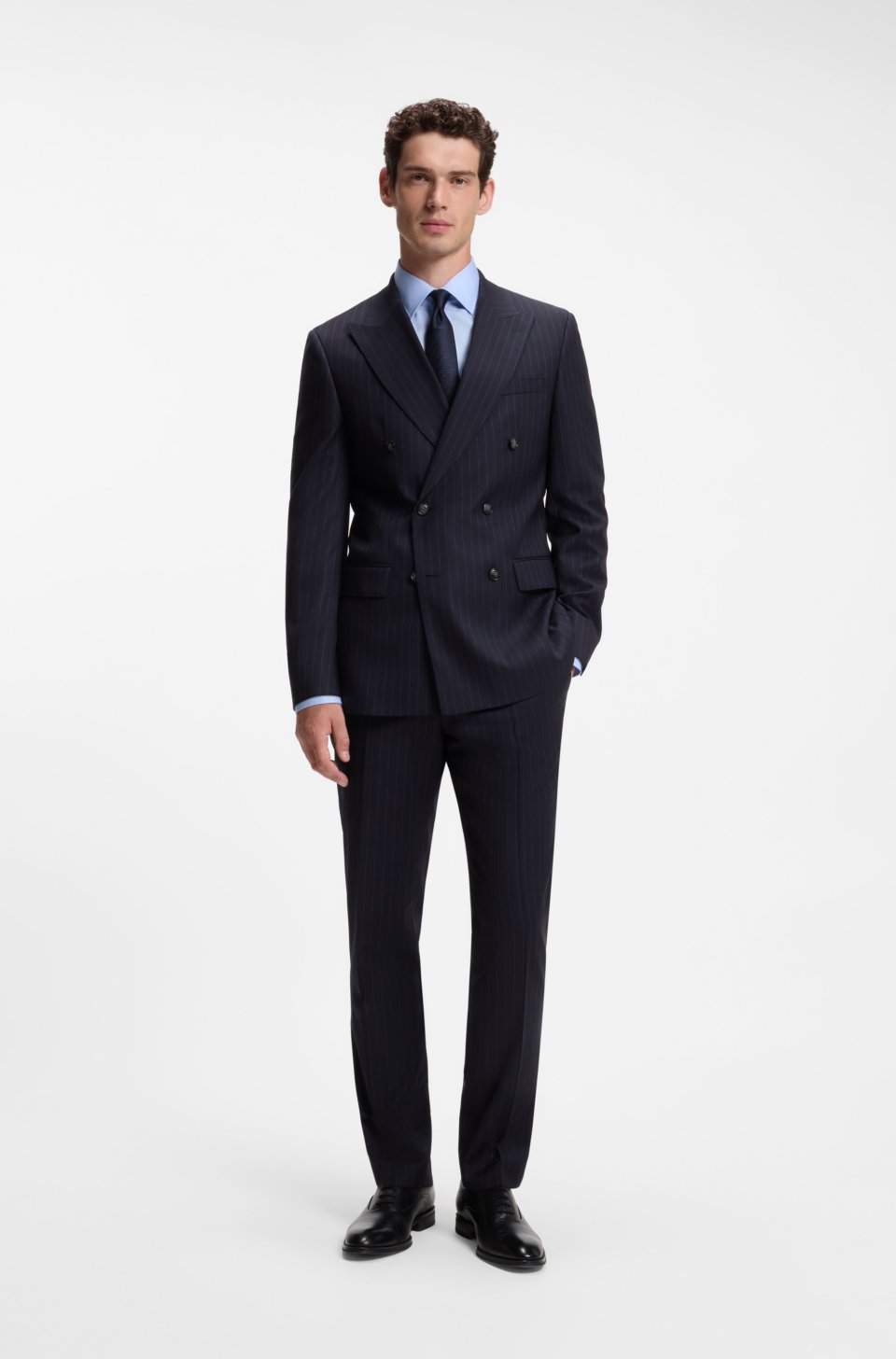 Two-piece slim-fit suit in striped stretch wool
