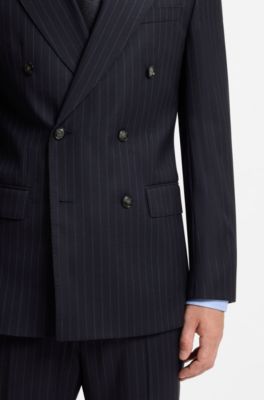 Abito due pezzi slim fit in lana elasticizzata a righe, Righe blu
