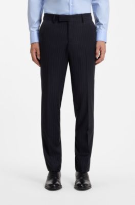 Abito due pezzi slim fit in lana elasticizzata a righe, Righe blu