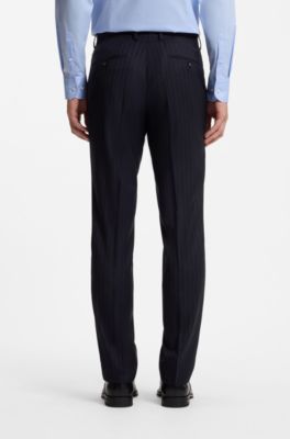 Abito due pezzi slim fit in lana elasticizzata a righe, Righe blu