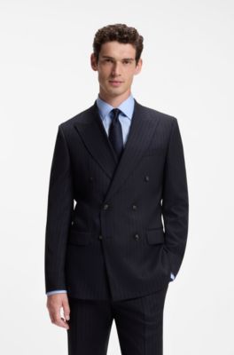 Two-piece slim-fit suit in striped stretch wool, Blue stripes