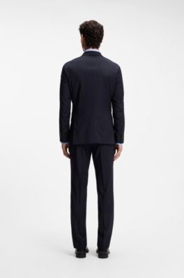 Abito due pezzi slim fit in lana elasticizzata a righe, Righe blu