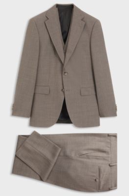Abito tre pezzi regular fit in serge di lana vergine, Marrone chiaro