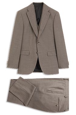 Three-piece regular-fit suit in virgin-wool serge