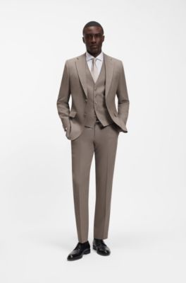 Abito tre pezzi regular fit in serge di lana vergine, Marrone chiaro