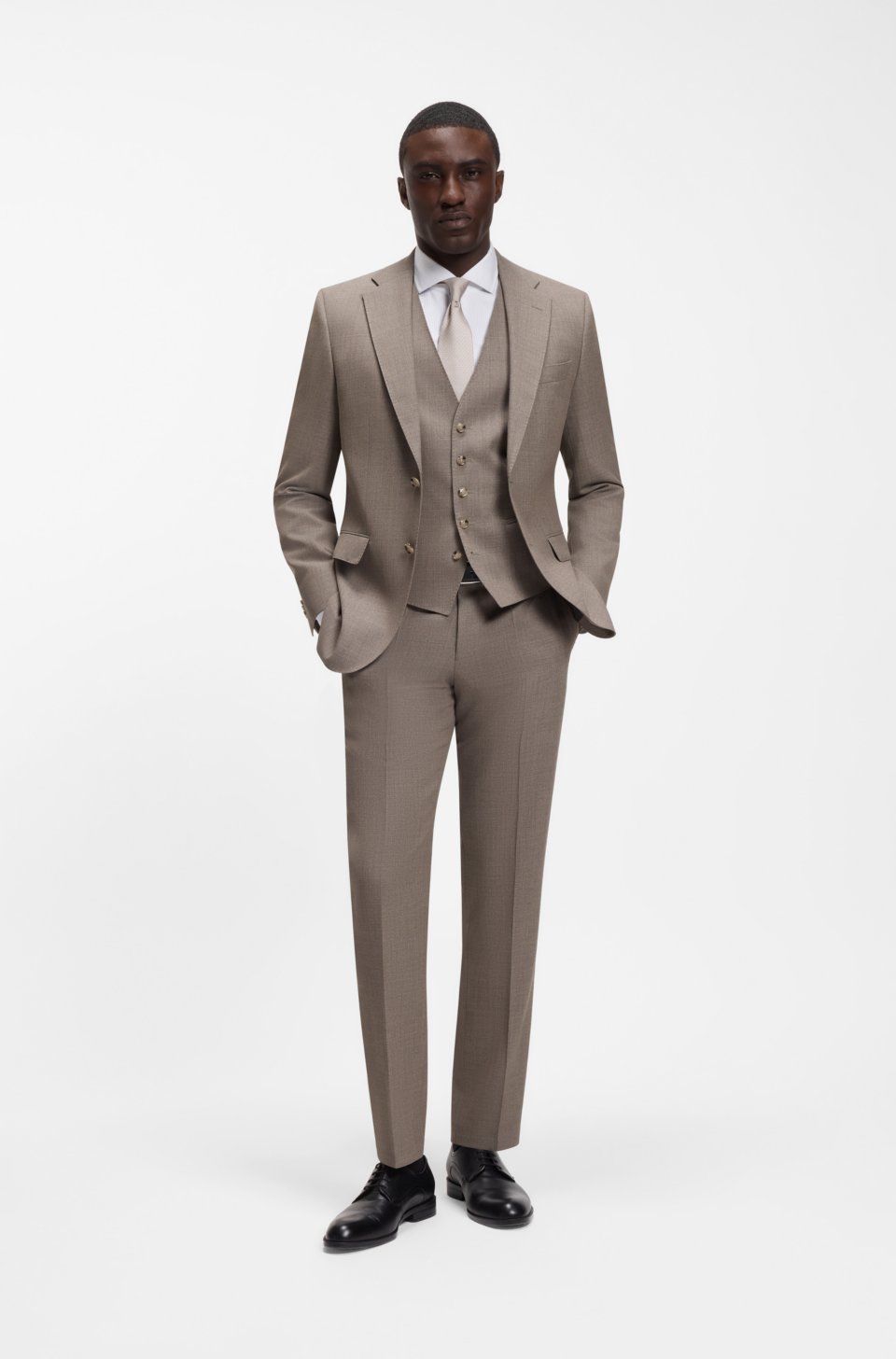 Three-piece regular-fit suit in virgin-wool serge