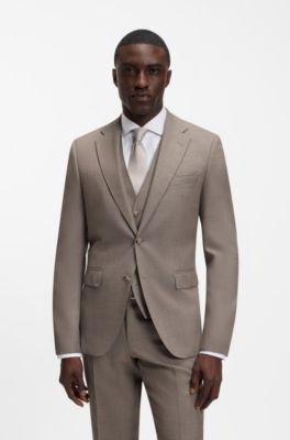 Abito tre pezzi regular fit in serge di lana vergine, Marrone chiaro