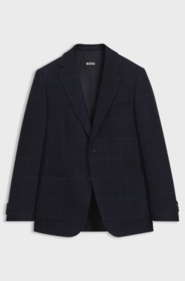 Slim-fit blazer in checked virgin wool, Dark Blue
