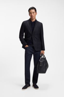 Slim-fit blazer in checked virgin wool, Dark Blue