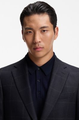 Slim-fit blazer in checked virgin wool, Dark Blue