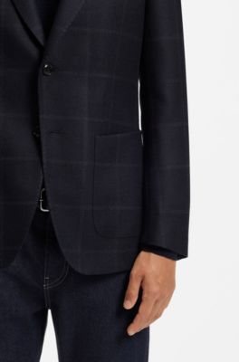 Slim-fit blazer in checked virgin wool, Dark Blue