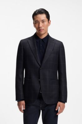 Slim-fit blazer in checked virgin wool, Dark Blue