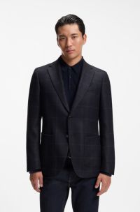 Slim-fit blazer in checked virgin wool, Dark Blue