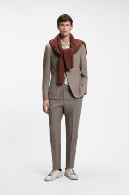 Herringbone slim-fit blazer in a rich wool blend, Light Brown
