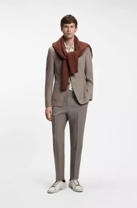 Blazer Slim à chevrons en laine mélangée noble
