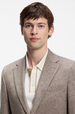 Herringbone slim-fit blazer in a rich wool blend, Light Brown