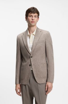 Herringbone slim-fit blazer in a rich wool blend, Light Brown