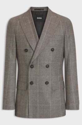 Slim-fit jacket in checked virgin wool, Brown Patterned