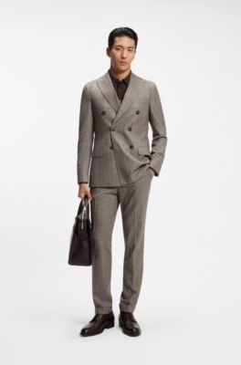 Slim-fit jacket in checked virgin wool, Brown Patterned