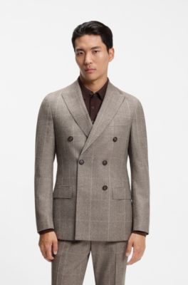 Slim-fit jacket in checked virgin wool, Brown Patterned