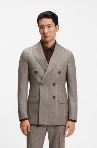 Slim-fit jacket in checked virgin wool, Brown Patterned