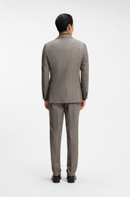 Slim-fit jacket in checked virgin wool, Brown Patterned
