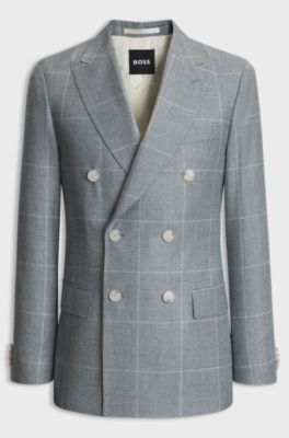 Slim-fit blazer in checked virgin wool, Light Blue