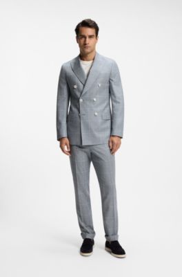 Slim-fit blazer in checked virgin wool, Light Blue