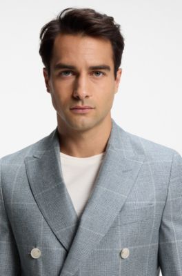 Slim-fit blazer in checked virgin wool, Light Blue