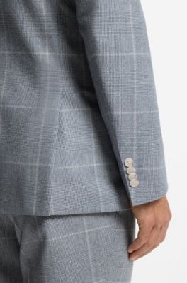 Slim-fit blazer in checked virgin wool, Light Blue