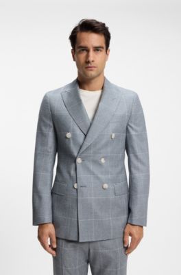 Slim-fit blazer in checked virgin wool, Light Blue